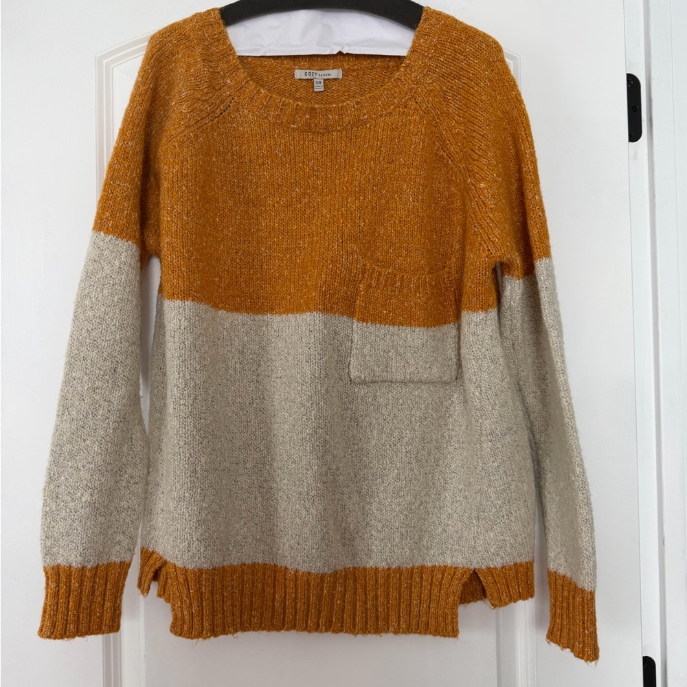 Cozy Casual Two-Tone Sweater in Orange and Cream
